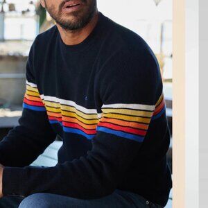 Outerknown Nostalgic Crew Neck Pullover Waffle Knit Thermal Sweater Black L